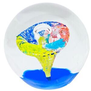 Color Explosion Bubble Art Glass Hand Made Blown Paperweight Abstract 3.5"